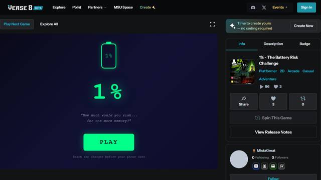 1%: The Battery Risk! — gameplay screenshot showing racing action