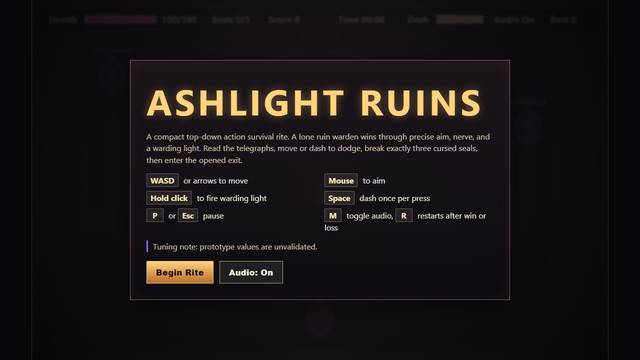 ASHLIGHT RUINS — gameplay screenshot showing shooter action