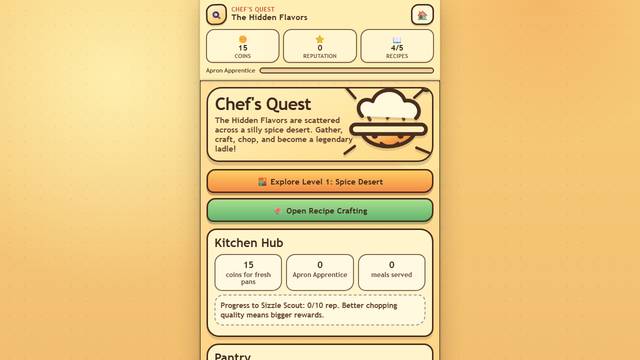 Chef's Quest: The Hidden Flavors — gameplay screenshot showing rpg action