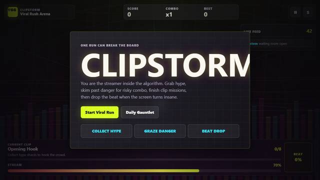 Clipstorm: Viral Rush Arena — gameplay screenshot showing survival / roguelite action
