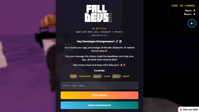 FallDevs — gameplay screenshot showing arcade action