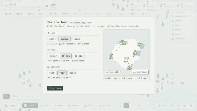 Inkline Town — gameplay screenshot showing management / idle action