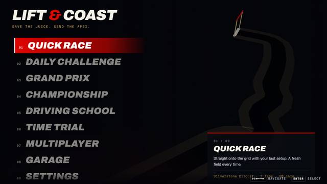 Lift & Coast — gameplay screenshot showing racing action