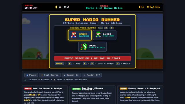Mario Runner — gameplay screenshot showing platformer action