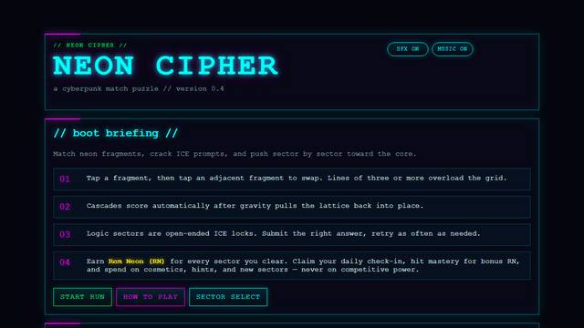 NEON CIPHER — gameplay screenshot showing other action