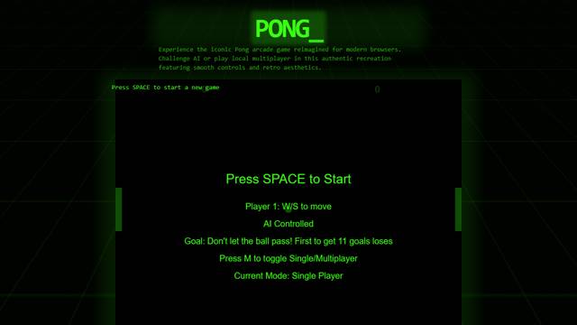 Pong Arcade gameplay screenshot