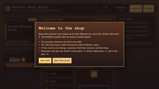 Potion Shop Panic — gameplay screenshot showing puzzle action