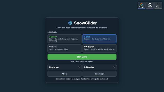 SnowGlider — gameplay screenshot showing sports action