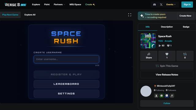 SPACE RUSH — gameplay screenshot showing exploration action