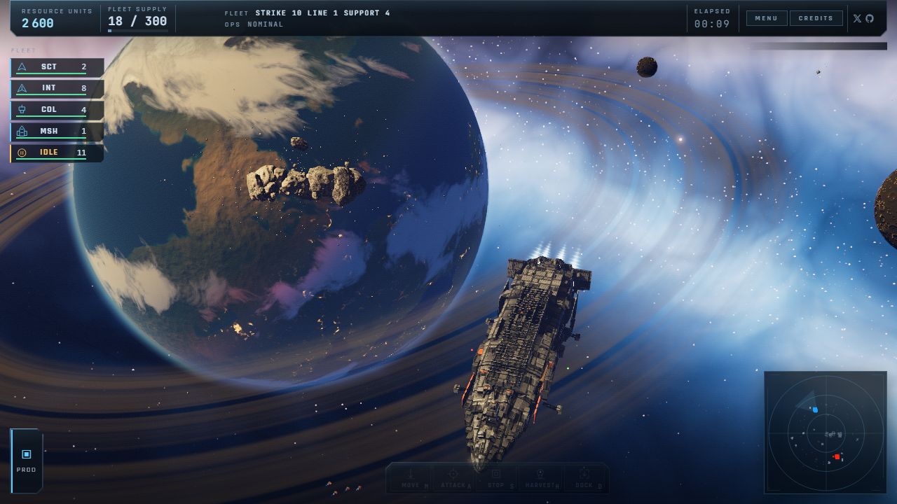Starfall — gameplay screenshot showing space rts action