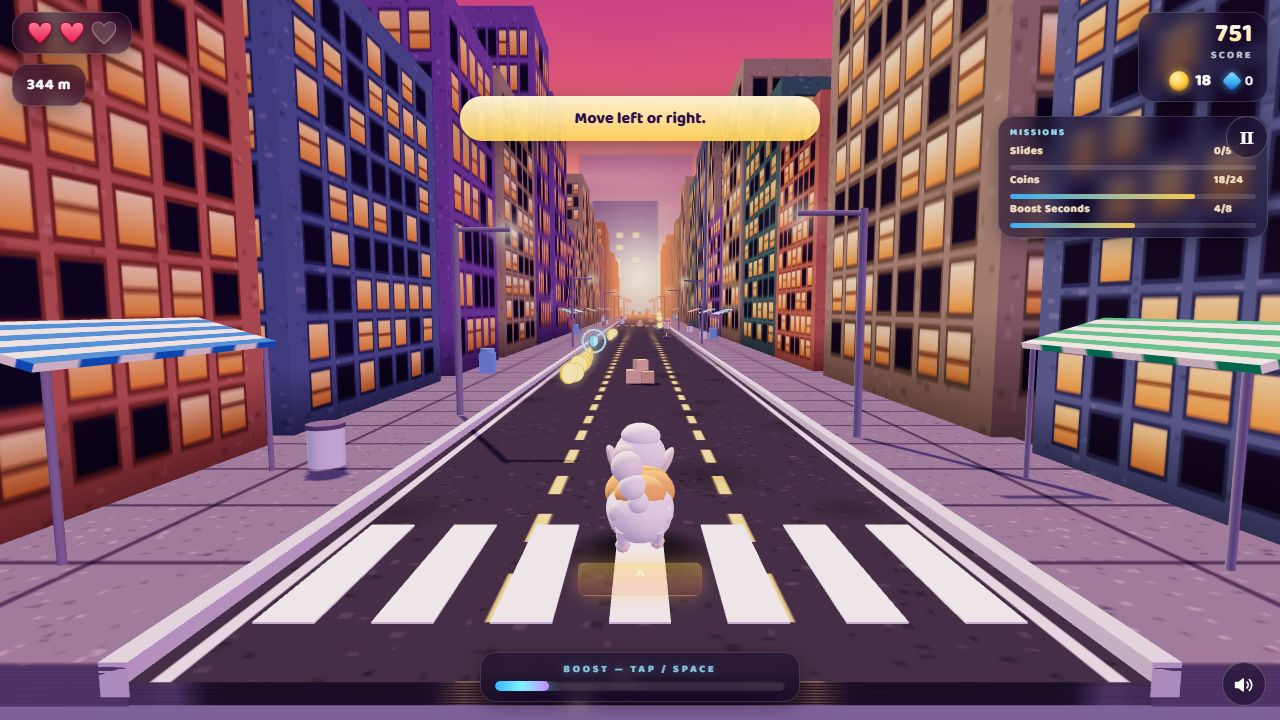 Story in NYC — gameplay screenshot showing endless runner action