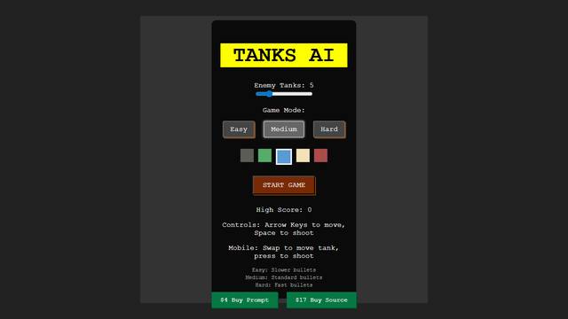Tanks AI — gameplay screenshot showing shooter action