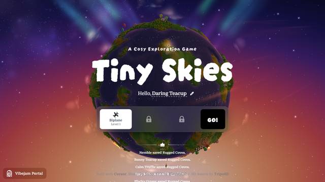 Tiny Skies — gameplay screenshot showing flight sim action
