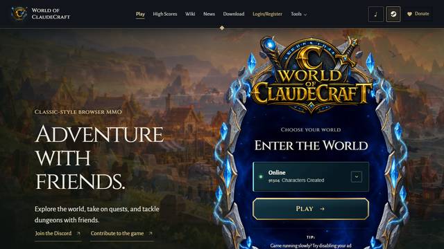 World of ClaudeCraft — gameplay screenshot showing rpg action